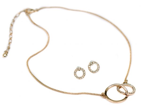 Zestaw łańcuszek - naszyjnik oraz kolczyki Rose Gold &amp; Crystal Interlock Circle