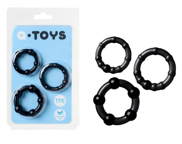 A-Toys Black zestaw trzech ringów na penisa