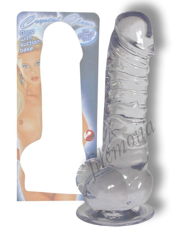 Crystal Clear Dong penis z jajami na przyssawkę opakowanie