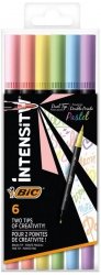 Flamastry dwustronne, 6-kol., pastelowe, Intensity Dual Tip, BiC