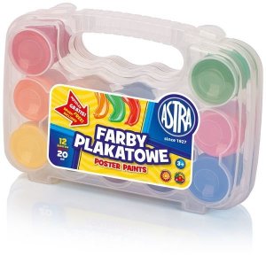 Farby plakatowe 12-kol. 20 ml., - Walizka, Astra