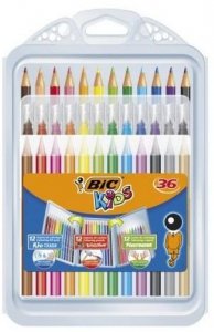 Zestaw 3 w 1 kredki 12 kolorów Evolution + flamastry 12 kolorów Kid Couleur + kredki 12 kolorów Plastidecor, BiC