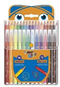 Zestaw 2 w 1 kredki 18 kolorów Evolution + flamastry 12 kolorów Kid Couleur, BiC
