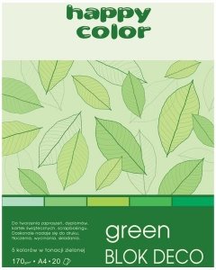 Blok Deco Green A4 5 kol. zielonych 170 g/m2 20 ark., Happy Color