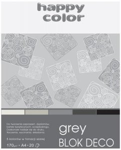 Blok Deco Grey A4 5 kol. szarych 170 g/m2 20 ark., Happy Color