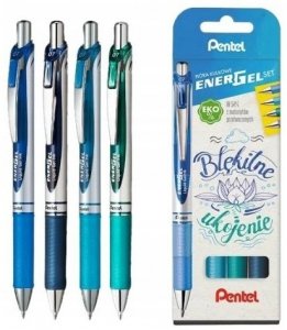 Pióro kulkowe EnerGel automat. 0.7 mm, komplet 4 szt, C,S,V,V3, Pentel