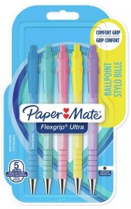 Długopis Flexgrip Ultra pstryk. Med. pastel 5szt. wkład czarny, Paper Mate