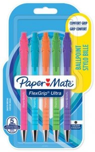 Długopis Flexgrip Ultra pstryk. Med. mix 5szt. wkład czarny, Paper Mate
