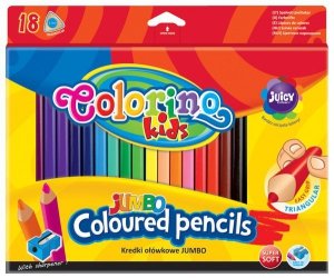 Kredki 18-kol. trójkątne + temperówka Jumbo Colorino, Patio