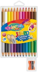 Kredki 12/24-kol. Jumbo + temperówka dwukolorowe, Colorino Kids