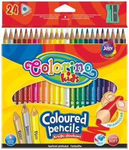 Kredki 24-kol. trójkątne + temperówka, Colorino Kids