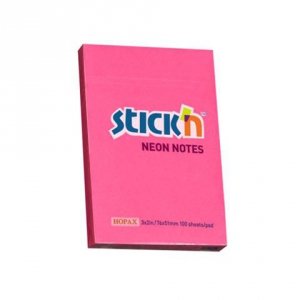 Notes samoprzylepny 76 x 51 mm ciemny róż neon., Stick`n