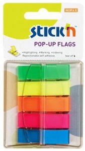 Zakładki indeksowe w podajniku mix kolorów 45 x 12 mm 200k. 5-kol., Stick`n