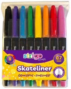 Cienkopisy Skateliner 0.7mm, 8 sztuk, Strigo