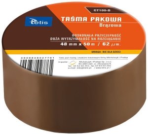 Taśma pakowa 48 mm x 50 m brązowa 62mikr.Tetis
