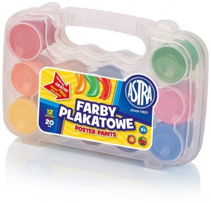 Farby plakatowe 12-kol. 20 ml., - Walizka, Astra