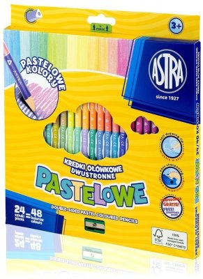 Kredki ołówkowe dwustronne 24szt. = 48kol. Pastelowe, Astra