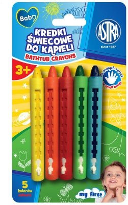 Kredki świecowe do kąpieli 5-kol. Baby, Astra