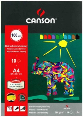 Blok techniczny kolorowy A4 10 k. 160g Słoń, Canson