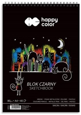 Szkicownik na spirali czarny A4 40ark. 80g KOTY, Happy Color