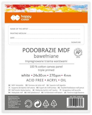 Podobrazie bawełniane impregnowane białe 24x30, MDF 4mm,  Happy Color
