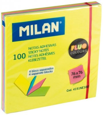 Karteczki samoprzylepne fluo 4-kol. 76x76mm 100szt., Milan