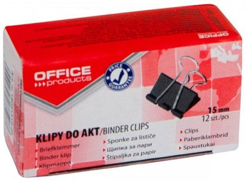 Klipy do dokumentów 15mm, 12szt, czarne, Office Products