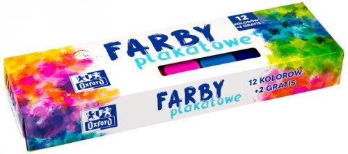 Farby plakatowe12-kol. + 2 gratis srebrny i złoty 20 ml, Oxford