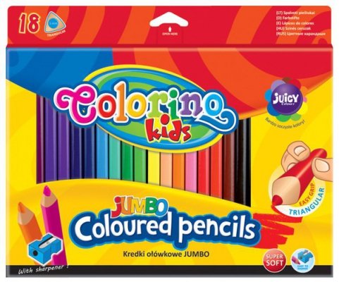 Kredki 18-kol. trójkątne + temperówka Jumbo Colorino, Patio
