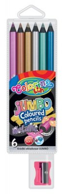 Kredki 6-kol. okrągłe Jumbo + temperówka metalic etui Colorino, Patio
