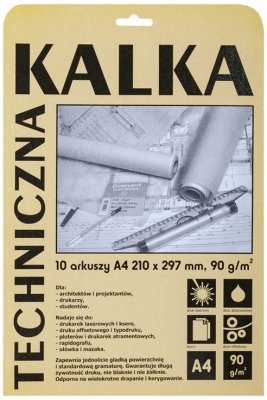 Kalka techniczna A4 90 g/m2 10 ark.,  Diamant  Sihl