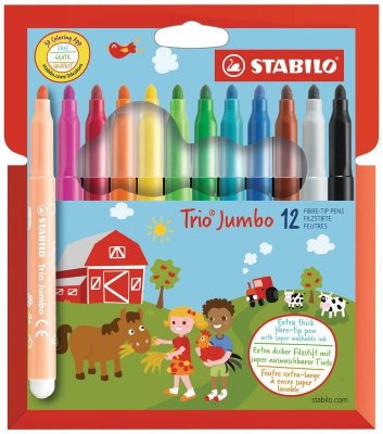 Flamastry Trio Jumbo etui kartonowe 12 szt., Stabilo