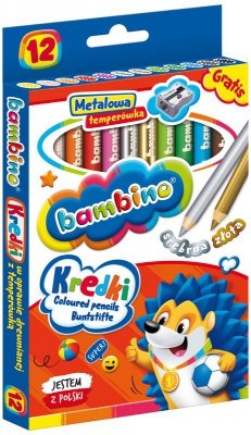 Kredki 12-kol. 15 cm Jumbo drewniane Bambino + temperówka, St.Majewski