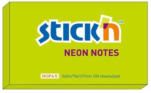 Notes samoprzylepny 127 x 76 mm zielony neon, Stick`n