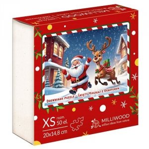 Drewniane Puzzle - Święty Mikołaj z Reniferem