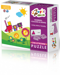 zZuple. Numbers, Colours, Shapes. Dwustronne puzzle do nauki języka angielskiego: Liczby, kolory i kształty