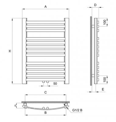 Grzejnik łazienkowy DIAMOND GR3-V 570x800, zasilanie dolne centryczne