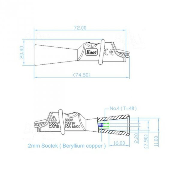 Krokodylek bezp. gn. 2mm KK1A-0040-BK CAT IV 600V, 10A czarny