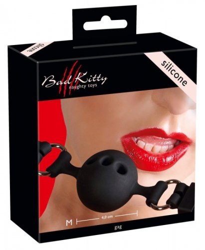 Bad Kitty Knebel Silikon - silikonowy knebel z kulką do ust BDSM czarny