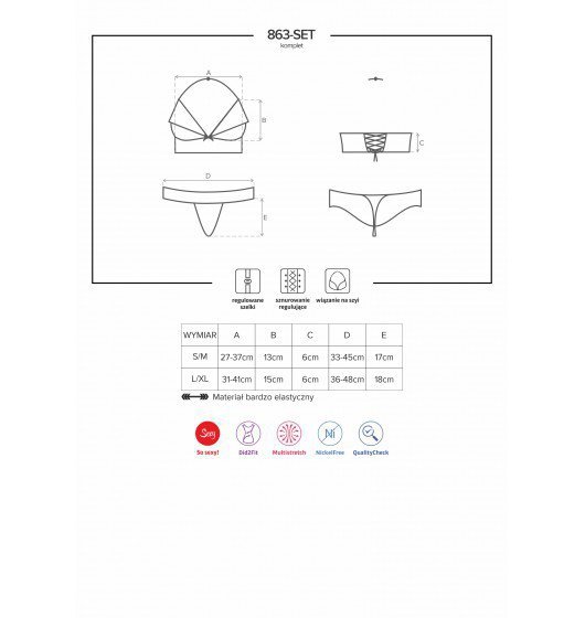 Obsessive 863-SET-3 - komplet 2-częściowy czerwony L/XL