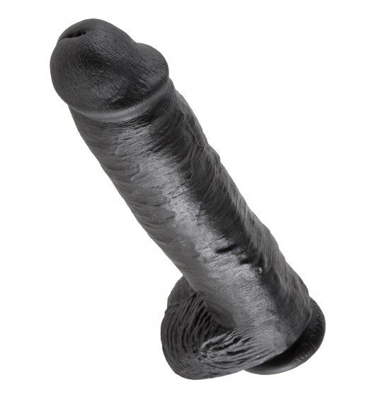 Pipedream 11&quot; Cock with Balls Black - Dildo czarne z jądrami i przyssawką 28 cm