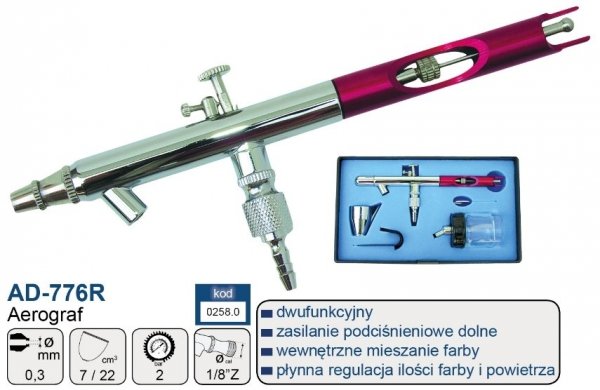 Aerograf AD-776R/0,3mm ADLER dwufunkcyjny 