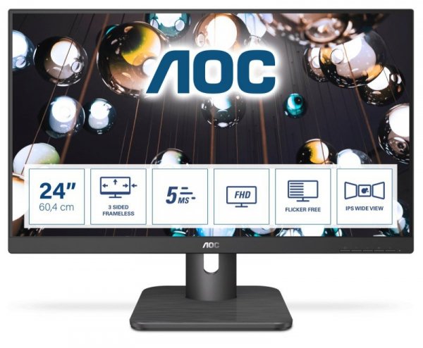 Monitor AOC 24E1Q (23,8&quot;; IPS/PLS; FullHD 1920x1080; DisplayPort, HDMI, VGA; kolor ciemnoszary)