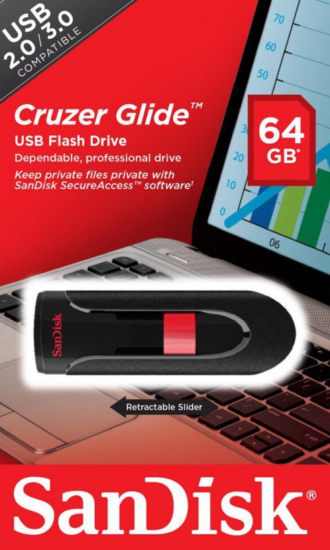 Pendrive SanDisk Cruzer Glide SDCZ60-064G-B35 (64GB; USB 2.0; kolor czarny)