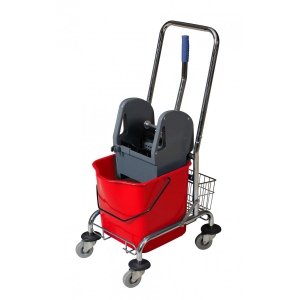 Wózek do sprzątania 25L, czerwony z prasą, uchwytem i koszykiem CleanPRO 358897