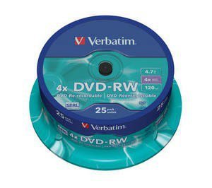 Verbatim DVD-RW 4x 4.7GB 25P CB Matt Silver 43639