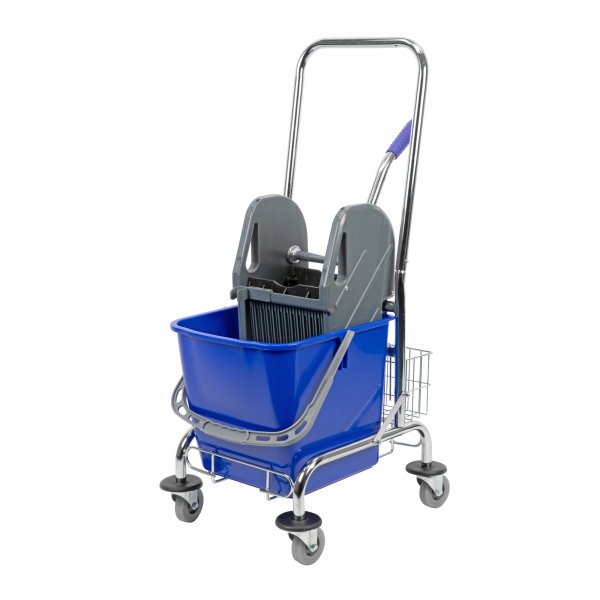 Wózek do sprzątania 25L, niebieski z prasą, uchwytem i koszykiem CleanPRO 354313