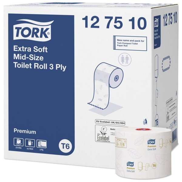 Papier toaletowy Mid-size Tork Premium, 3 warstwowy, biały, 70 m 27 rolek [127510]