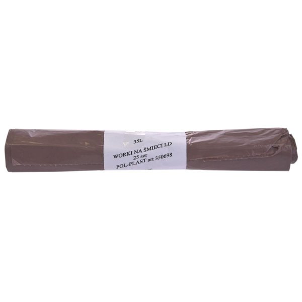 Worki na śmieci LDPE, brązowe 35L, 25 sztuk