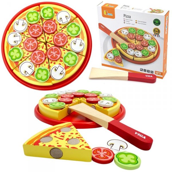 Drewniana Pizza do krojenia z dodatkami - Viga Toys